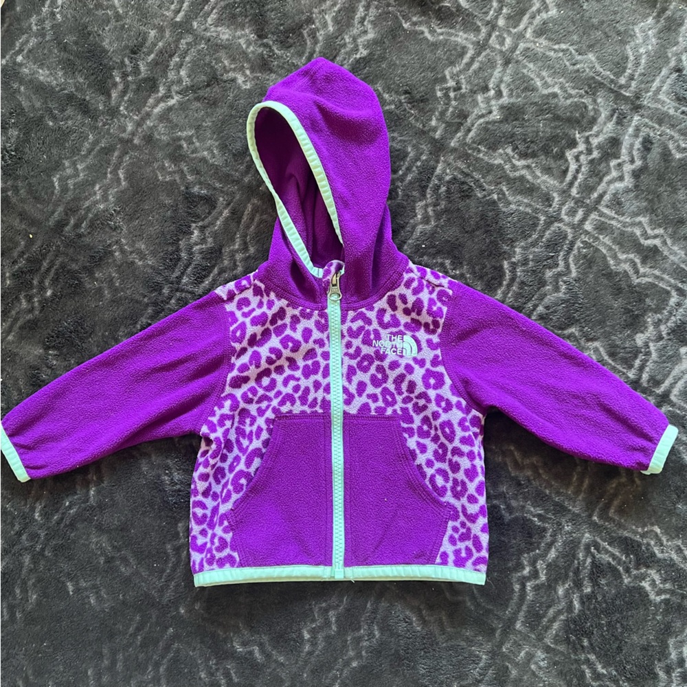 The North Face Girl’s Leopard Print Fleece Hooded Jacket Sz 3-6M